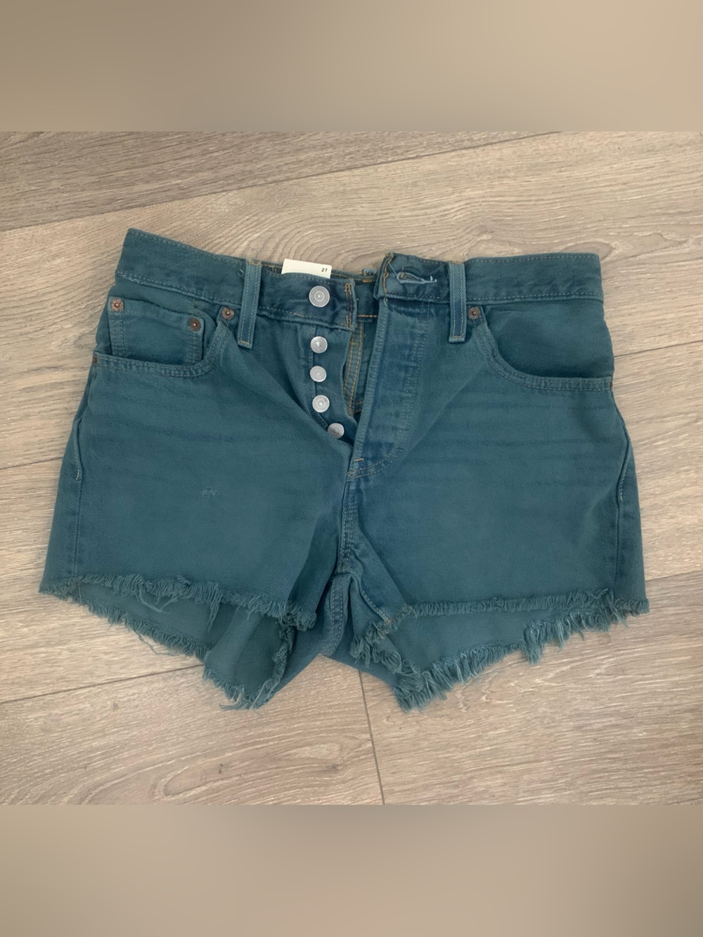 Levi’s 501 Teal High Rise Cut Off Denim Jean Shorts Size 27 NWT